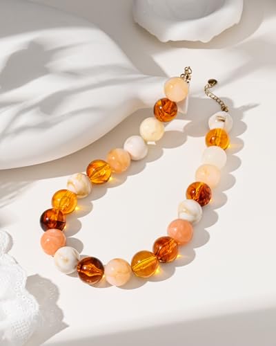 Colorful Chunky Beaded Necklaces for Women Trendy Large Bead Statement Necklace Boho Resin Bead Choker Summer Beach Jewelry Gifts Accessories - color: Brown