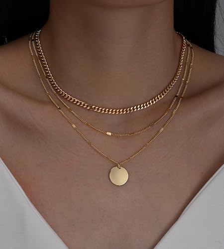 YEEZII Layered Gold Necklaces for Women Trendy, 3 Pcs 14K Gold Plated Choker Paperclip Box Chain Necklace, Stackable Women's Gold Pendant Necklaces Jewelry Set - color: Rose Gold-3 pcs