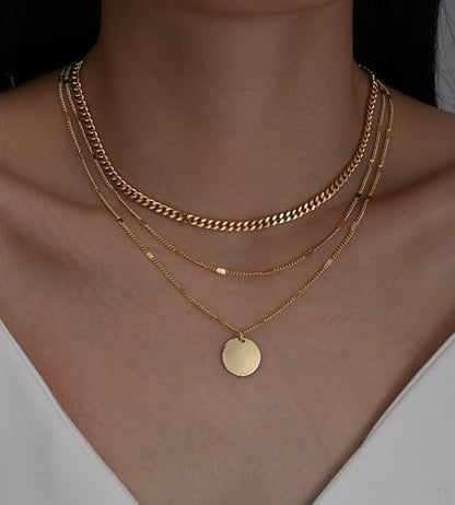 YEEZII Layered Gold Necklaces for Women Trendy, 3 Pcs 14K Gold Plated Choker Paperclip Box Chain Necklace, Stackable Women's Gold Pendant Necklaces Jewelry Set - color: Rose Gold-3 pcs