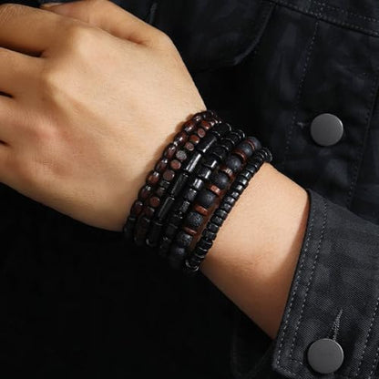 Mens Beaded Bracelets Tribal Wooden Elastic Adjustable Prayer Beads Wrap Cuff for Women - color: G: 6pcs