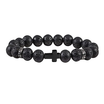 8mm Cross Beads Wooden Bracelet for Men Women Healing Lava Rock Stretch Bracelets Set - color: D: Cross Bracelet Lava Rock
