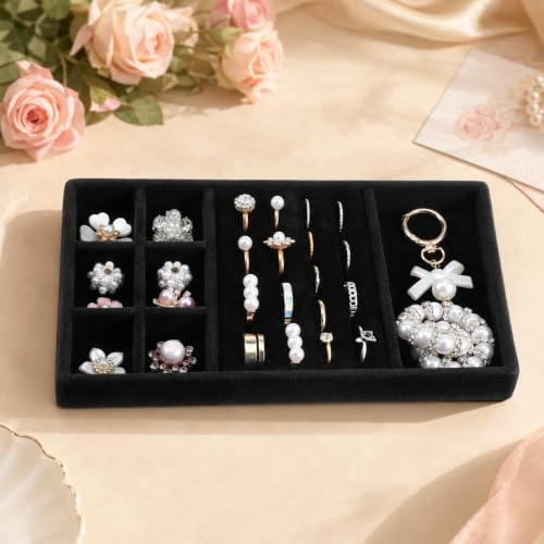 Jewelry Drawer Organizer Inserts Black Velvet Jewelry Tray Stackable Insert | Jewelry-Organizers and Storage for Drawers Drawer Inserts Earring Organizer for Women Storage Display Rings Stud Necklaces