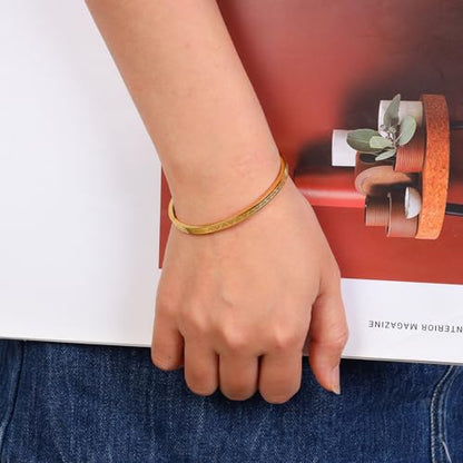 4/6/8MM Greek Key Meander Bracelet Oval Stainless Steel Bangle Cuff Gifts for Women Men - color: Gold, size: 4mm