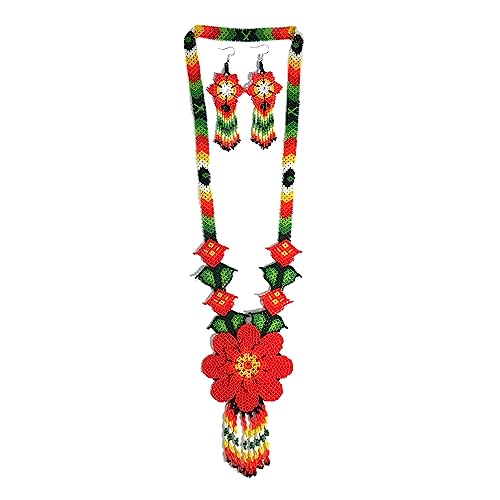 Handmade beaded Native native american style huichol glass seed bead Necklace Collar de cuentas nativas al estilo mexicano de los artesanos regalos para mujeres - color: Red