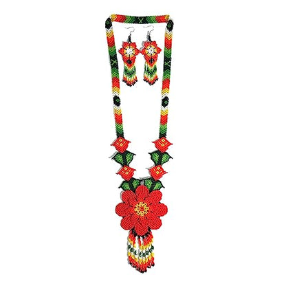 Handmade beaded Native native american style huichol glass seed bead Necklace Collar de cuentas nativas al estilo mexicano de los artesanos regalos para mujeres - color: Red