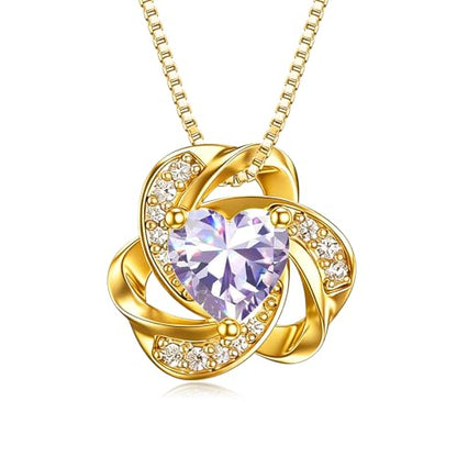 Midari 18K Gold Love Knot Necklace Love Knot Pendant Necklace with 12 Months Birthstones I Love You Forever Jewelry Gifts for Women Mom Her - color: 06-June