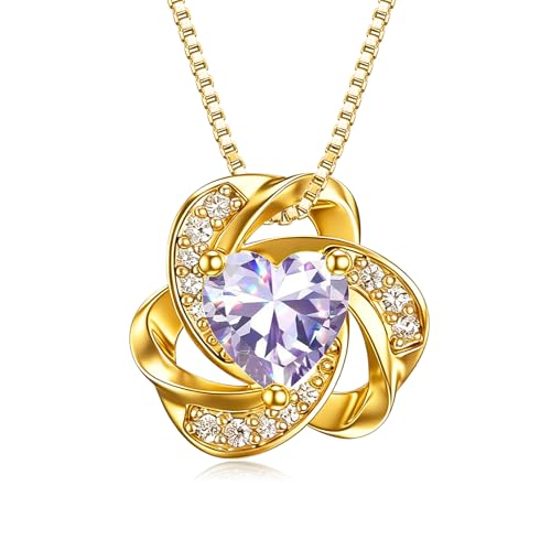 Midari 18K Gold Love Knot Necklace Love Knot Pendant Necklace with 12 Months Birthstones I Love You Forever Jewelry Gifts for Women Mom Her - color: 06-June