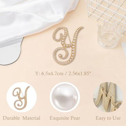 A-Z Initial 26 Letter Brooch Pins, Gold Faux Pearl Alphabet Badges Breastpin for Hat Bag Dress Coat Suit Accessory, Elegant Name Personalized Gifts for Women Men - color: Y