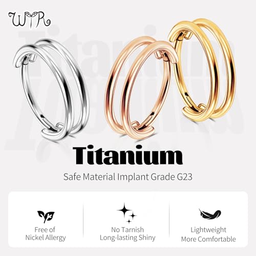 G23 Titanium Conch Piercing Jewelry Hoop: 16G 8mm/10mm/12mm Diamond Cartilage Earring Helix Double Piercing Hoop Septum Rings Hypoallergenic Nose Rings Hinged Segment Clicker Lip Rings Rook Daith Tragus Earrings - color: Rose Gold-Double Layers