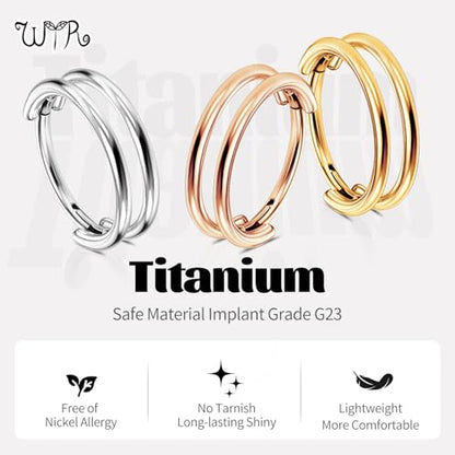 G23 Titanium Conch Piercing Jewelry Hoop: 16G 8mm/10mm/12mm Diamond Cartilage Earring Helix Double Piercing Hoop Septum Rings Hypoallergenic Nose Rings Hinged Segment Clicker Lip Rings Rook Daith Tragus Earrings - color: Rose Gold-Double Layers