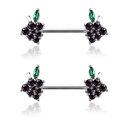Pierced Owl 14GA 316L Stainless Steel CZ Crystal Grape Ends Nipple Barbells, Sold as a Pair