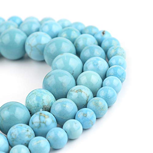 Natural Gemstone Turquoise Beads - 8mm Round Smooth Stones for Jewelry Making - Adult DIY Bracelet, 15 Inch - color: Blue Turquoise, size: 8mm