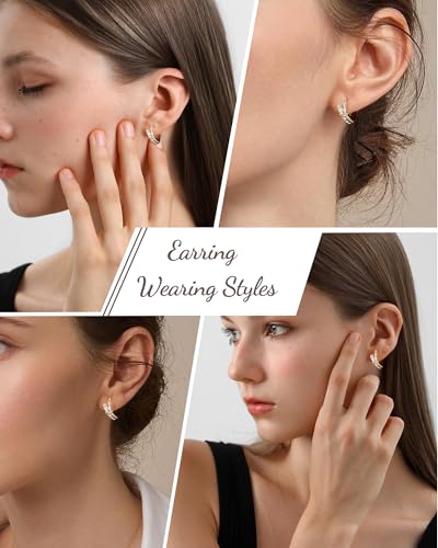 Gold Silver Huggie Hoop Earrings for Women 18K Gold & Sterling Silver Plated Cubic Zirconia Hoop Earrings Double Small Huggie Earring Lightweight Hypoallergenic Trendy Jewelry Gift - color: 01-CZ Gold