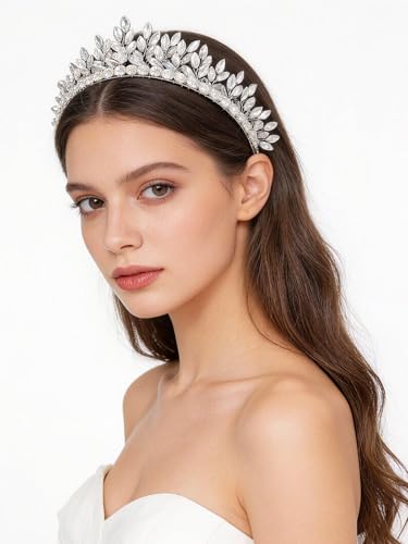 Bridal Rhinestone Headband Wedding Hair Accessories for Women, Pearl Crystal Headband Wedding Costume Headpieces for Brides Princess Quinceanera Christmas Party Prom Birthday(Silver) - color: Silver