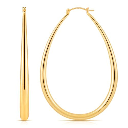 Gacimy Chunky Hoop Earrings for Women, 14K Gold Plated Oval Hoop Earrings with 925 Sterling Silver Post - color: Gold, size: 60mm