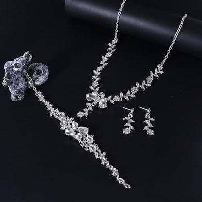 CSIYANJRY99 Silver Prom Jewelry Set Gold Wedding Jewelry Sets for Brides Necklace and Earring Bracelet Rhinestone Prom Party Costume Accessorie - color: A-Silver