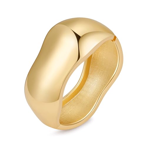 Bangle Bracelets for Women | 14K Gold Plated Trendy Wide Bracelets | Hinged Arm Cuff Bangles Chunky Bracelet for Women - color: Style C-Gold Plated Bangles