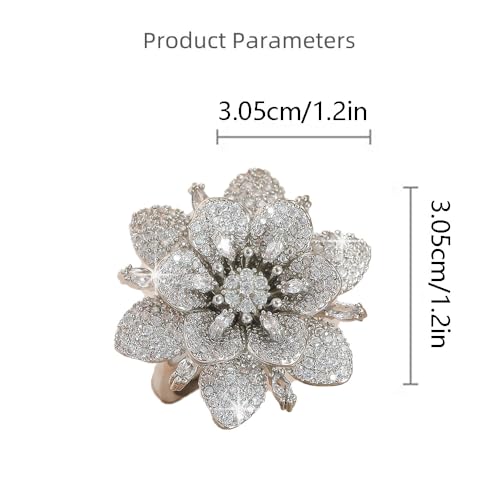 Kokoma Double Layered Rhinestone Flower Ring for Women Cubic Zirconia Geometry Sunflower Wrap Finger Band Adjustable Open Bands Rings Engagement Jewelry - color: Silver