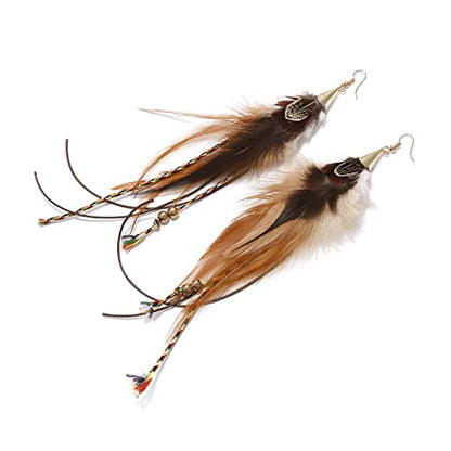 Natural Feather Earrings Bohemian Long for Women Handmade Feather Jewelry Tassel Dangle