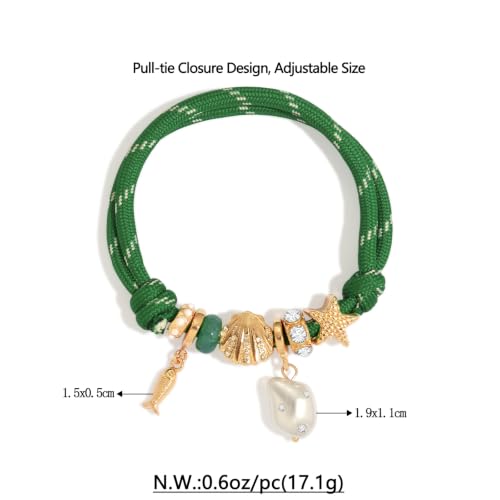 Paracord Charm Bracelets for Women | Handmade, Charm Bracelet, Adjustable Braided Rope, Cute Summer Beach Jewelry - style: Pearl