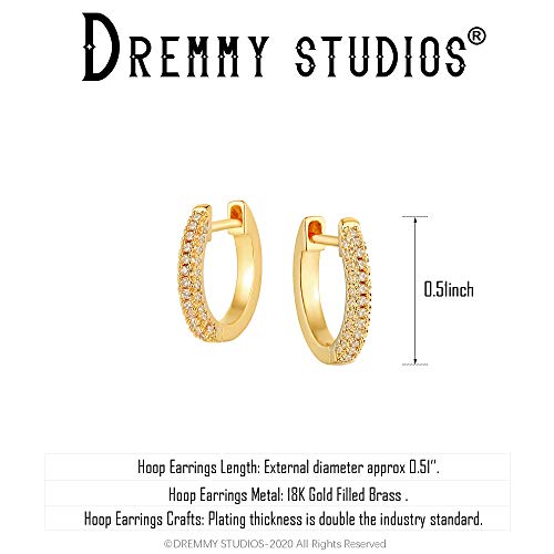 Dremmy Studios Dainty CZ Huggie Hoop Earrings 14K Gold Plated Chunky Simple Cute Thick Round Frill Bead Ball Starburst Cuff Earrings Cubic Zirconia Hoop Earrings Minimalist Personalized Gift for Her - color: CZ White