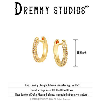 Dremmy Studios Dainty CZ Huggie Hoop Earrings 14K Gold Plated Chunky Simple Cute Thick Round Frill Bead Ball Starburst Cuff Earrings Cubic Zirconia Hoop Earrings Minimalist Personalized Gift for Her - color: CZ White