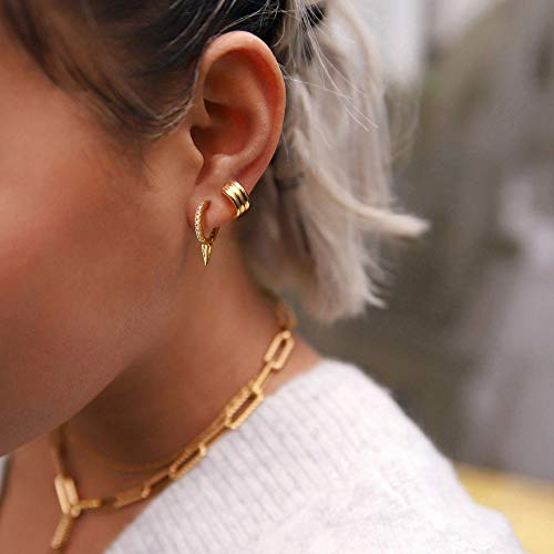 LOYATA Gold Huggie Hoop Earrings 14K Gold Plated Dainty Small Simple Hypoallergenic Jewelry Gift for Women - style: One Spike