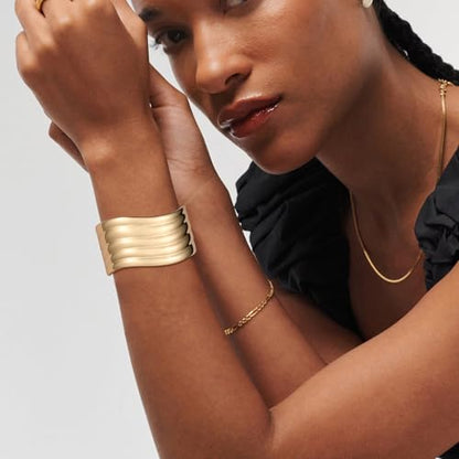 HZMAN Chunky Gold Cuff Bracelets for Women Thick Wide Bangle Bracelet Hammered Open Hinge Wrist Cuff Bracelet Jewelry Gift - color: 08.Irregular Gold