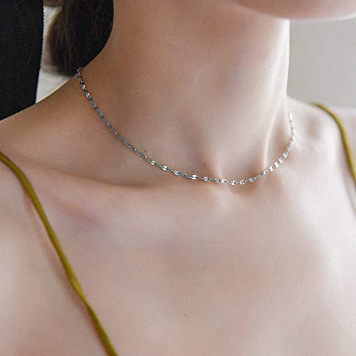 Ladytree S925 Sterling Silver Dainty Simple Choker Necklace,Rolo Chain,Adjustable 13 inches to 16 inches - style: 04_Lace Chain Choker
