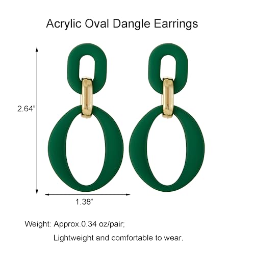 RUOFFETA Acrylic Rectangle Earrings, Fashion Acrylic Square/Oval/Hoop Statement Drop Earrings for Women - color: Dark Green Oval