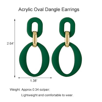 RUOFFETA Acrylic Rectangle Earrings, Fashion Acrylic Square/Oval/Hoop Statement Drop Earrings for Women - color: Dark Green Oval