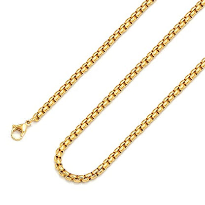 Mens Chain Necklaces, Stainless Steel Rolo Chain Necklace for Men & Women - color: 18K Gold Plated 4mm