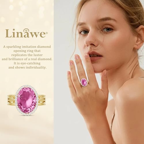Linawe Costume Jewelry Adjustable Cocktail Ring for Women | Copper, Rhinestone, Cubic Zirconia, Oval, Fake Diamond, Crystal, Stone, Birthstone, Gemstone, Big, Chunky, Statement - color: Yellow Pink