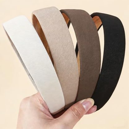 4 Pack Wide Padded Headbands Solid Non Slip Hair Bands for Women | Soft inner padding, matte solid color, fits all hairstyles, holds hair tight, ideal for makeup, washing face, &daily wear