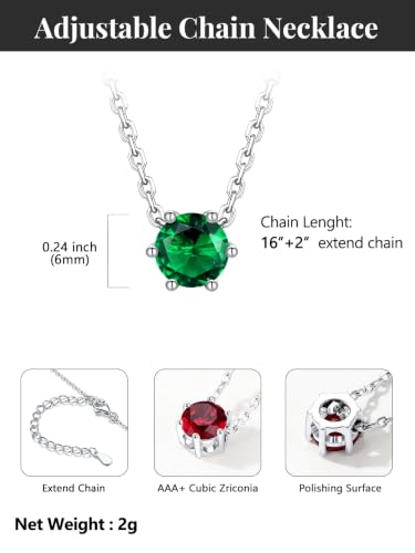 Silvora Heart/Round Birthstone Necklace for Women, Sparkling Crystal Pendant, Dainty Birth Month Jewelry, Adjustable 16"+2" Chain - color: Silver, style: May Round