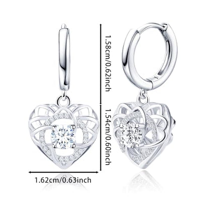 Sterling Silver Dangle Hoop Earrings Charms CZ Love Knot with Heart Shap Hypoallergenic White Gold Plated Fashion Jewelry Dainty Birthday Gift