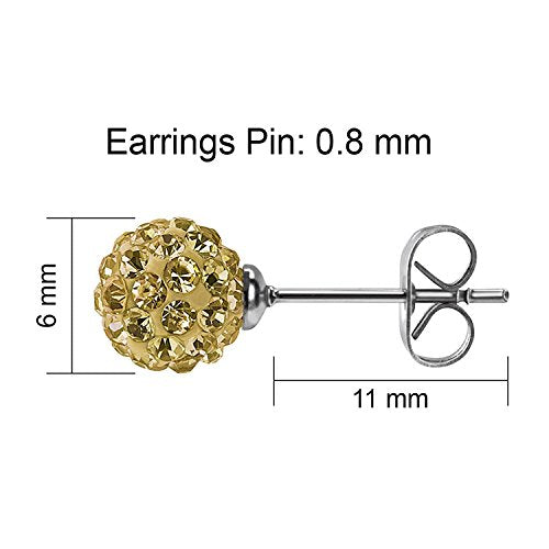 JewelrieShop Rhinestones Crystal Ball Stud Earrings Set Fireball Disco Ball Pave Bead Earrings Hypoallergenic for Women - color: Set E. 6mm x 3 Pairs (White, Rose Gold, Gold)