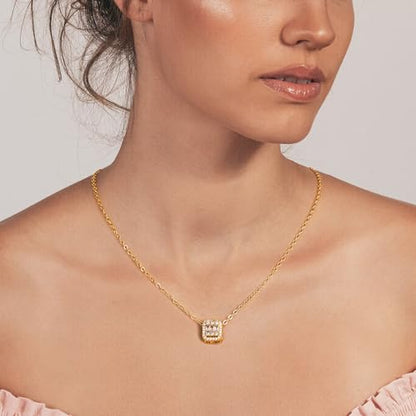 Starain Heart Necklaces for Women Dainty Cubic Zirconia Love Heart Pendant Necklace 18K Gold Plated Chain Trendy Stuff Jewelry - color: E Gold Rectangle Necklace