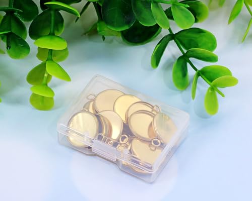 Shapenty Gold Stainless Steel Round Bezel Blanks Pendant Trays for Earrings Bracelet Necklace Keychain DIY Craft Resin Glass Cabochon Jewelry Making Projects Christmas Gift Hanging Charms, 20PCS - size: 14mm