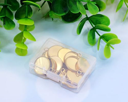 Shapenty Gold Stainless Steel Round Bezel Blanks Pendant Trays for Earrings Bracelet Necklace Keychain DIY Craft Resin Glass Cabochon Jewelry Making Projects Christmas Gift Hanging Charms, 20PCS - size: 14mm