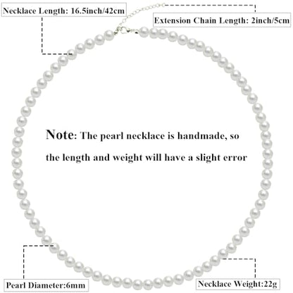 Pearl Choker Necklace for Women, 4/6/8/10mm White Imitation Pearl Necklace, Round Faux Glass Pearl Necklace, Pearl Necklace, Elegant Wedding Parties Pearl Necklace - color: Diameter of Pearl 6mm