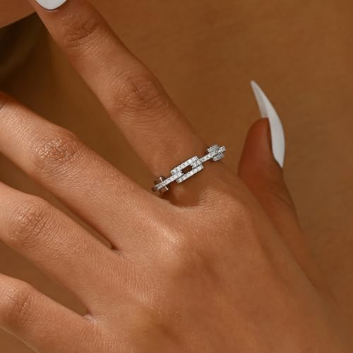 Adjustable Rings for Women 18K Gold Plated daisy Flower Butterfly Ball Cubic Zirconia Rings Dainty Open Stacking Ring - color: Hollow Out CZ-White Gold
