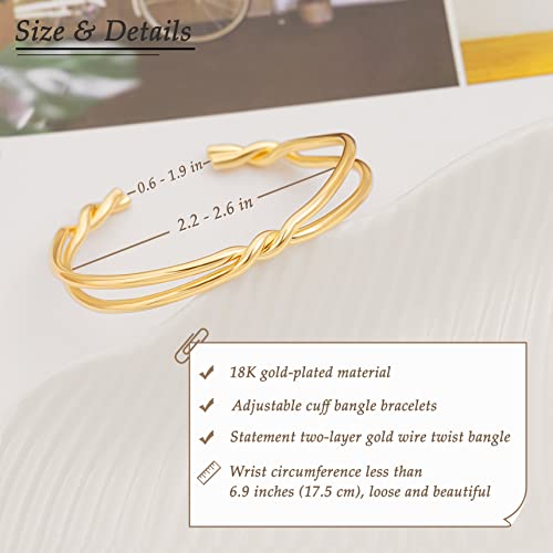 PERNNLA PEARL Dainty Gold Bar Bracelet for Women Simple Delicate Thin Cuff Bangle Hook Bracelet 18K Gold Plated Handmade Minimalist Jewelry - color: 15.Knot