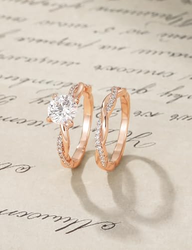 Mameloly 1.5ct Engagement Rings for Women Round Bridal Ring Sets Cubic Zirconia Wedding Band Twisting Infinity Pave Set Size 3-12 - color: Rose Gold Plated