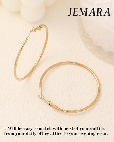 JEMARA Gold Hoop Earrings for Women Hypoallergenic Stainless Steel Large Thin Gold Hoop Earrings Lightweight Big Hoops Aretes de Acero Inoxidable para Mujer 30/40/50/60MM - color: Gold-40mm