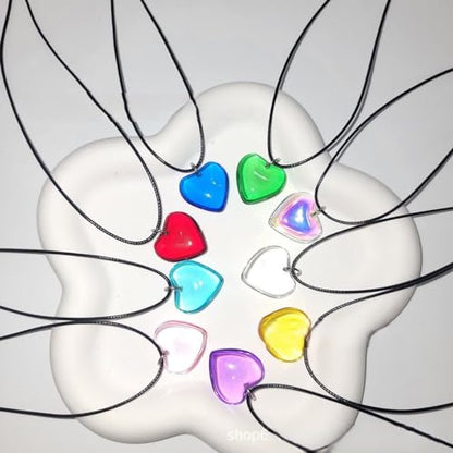 Yocoyee Dainty Colorful Glass Heart Shape Pendant Necklace Stainless Steel Link Rope Chian Love Heart Charms Pendant Necklace Y2K Trendy Jewelry Accessories for Women Jewelry - color: Sky Blue