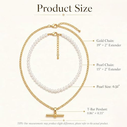 Layered Necklaces for Women Pearl Necklace Stack Gold T Bar Necklace Set Dainty Heart Pendant Jewelry Trendy 2026 Fashion Accessories Gifts - color: A8:2pcs-gold-8mm