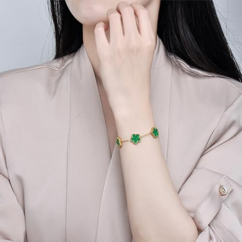 FLY FEI 18K Gold-Plated Four Leaf Clover Bracelet for Women,Adjustable lucky Bracelet Set Jewelry Gift-Hypoallergenic Charm for Birthdays, Wellness & Daily Wear - color: style01-Green