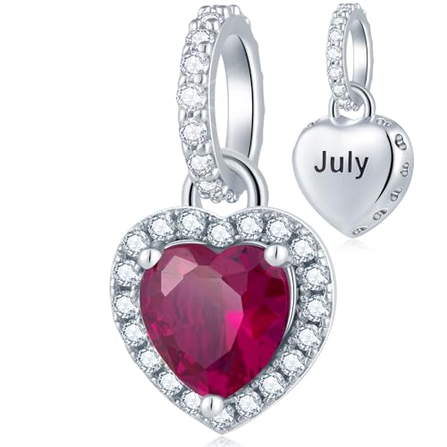 CHAWIN Birthstone Charms, 925 Sterling Silver Heart Dangle Charm, Sparkling CZ Compatible with Pandora Charm Bracelet, Necklace, Birthday Gifts for Women/Wife/Mother - style: 07# July