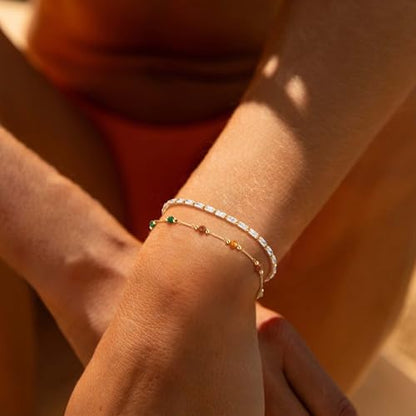 Gold Chain Bracelet for Women, 14K Gold Plated | Dainty Bracelets with Adjustable Chain, Trendy Jewelry Gift for Women - style: mix color beads